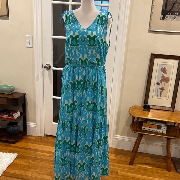 Talbots Blue and Green Patterned Women's Sleeveless Maxi Dress.  Size 14 - Picture 1 of 14